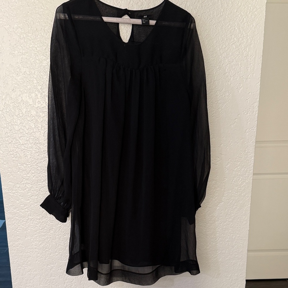H&M Black Long Sleeve Dress sheer over lined bodice.